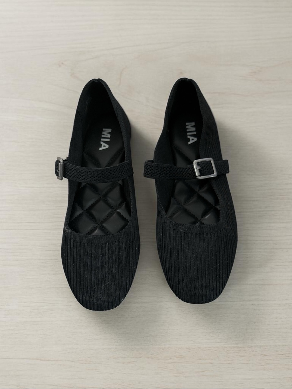MIA Women's Black Knit Mary Jane Flats with Buckle Strap